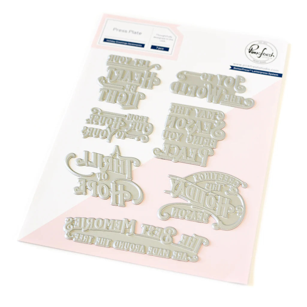 PINK FRESH STUDIO Holiday Greetings Sentiments press plate